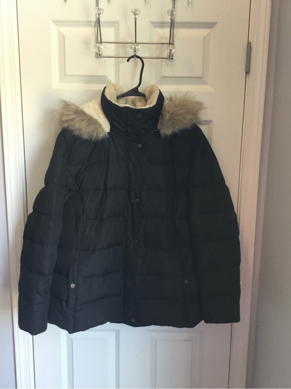 Ralph Lauren Black Quilted Puffer Coat w/ Removable Faux Fur Trim Hood 2X